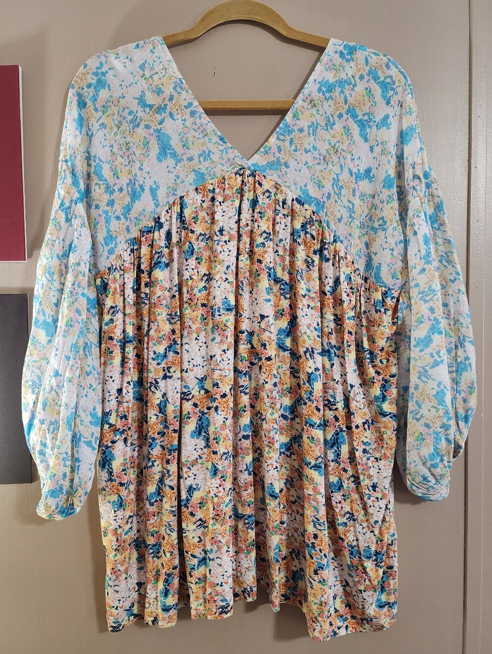 Boho Floral Babydoll Top | Peasant Blouse Tunic | Oddi | 2X
